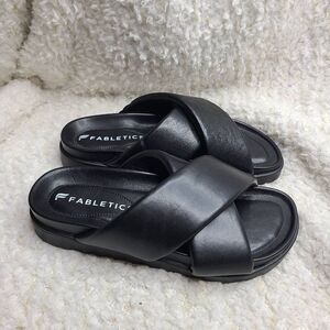 Fabletics Lifestyle Faux Leather Crisscross Slide Sandals sz‎ 7 NWT